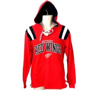Detroit Red Wings Hockey Jersey Style Lace Up Hoodie Sweatshirt Size Small